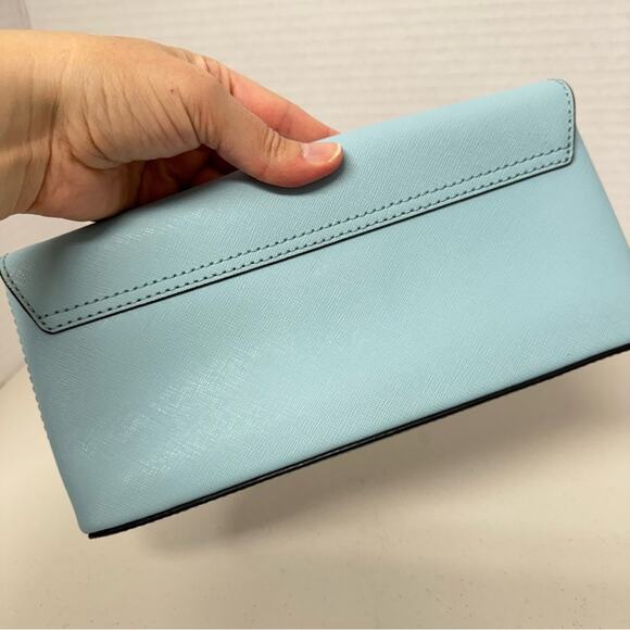 Kate Spade Mint Green Leather Square Clutch Handbag Purse Silver Hardware - Picture 4 of 13